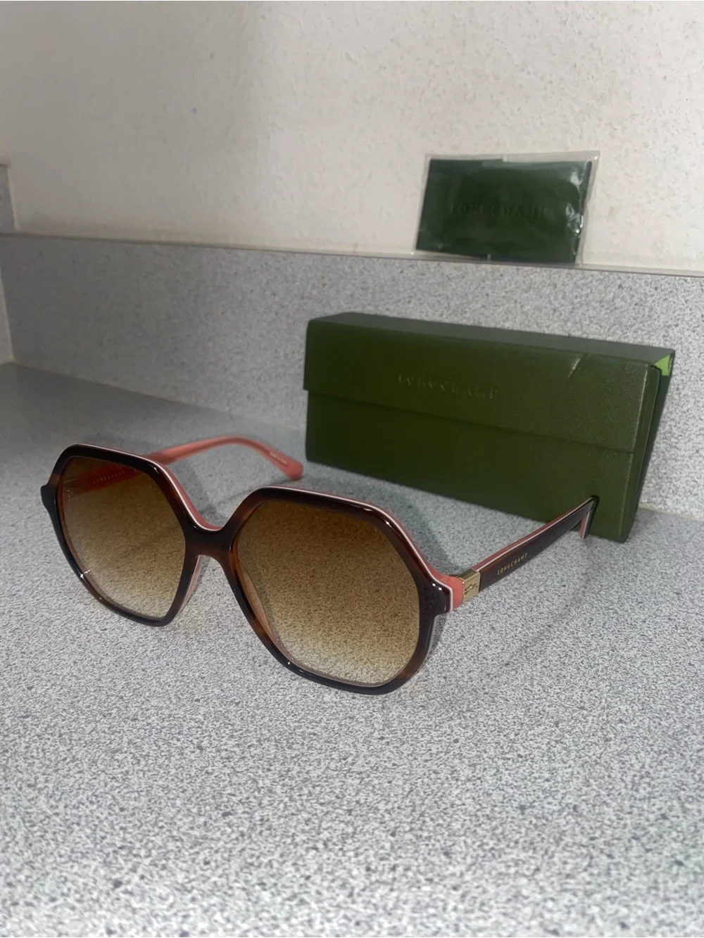 Longchamp LO707S 208 (Havana/Rose) Geometric/Hexagonal Sunglasses 58-15-140 NWOT